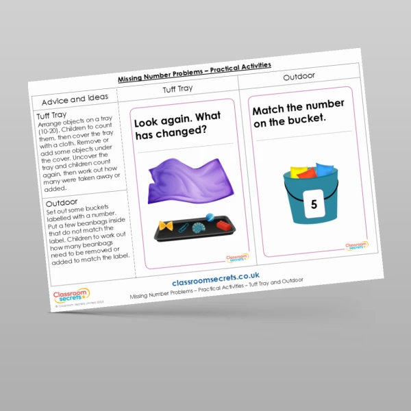 An image of the Missing Number Problems Practical Activities Resource
