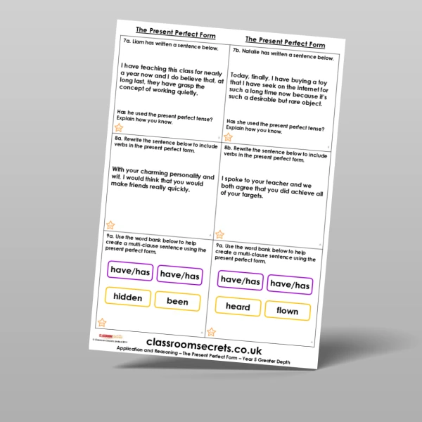 An image of the The Present Perfect Form Application and Reasoning Resource