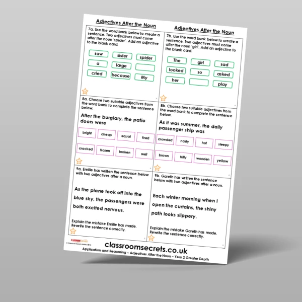An image of the Adjectives After the Noun Application and Reasoning Resource