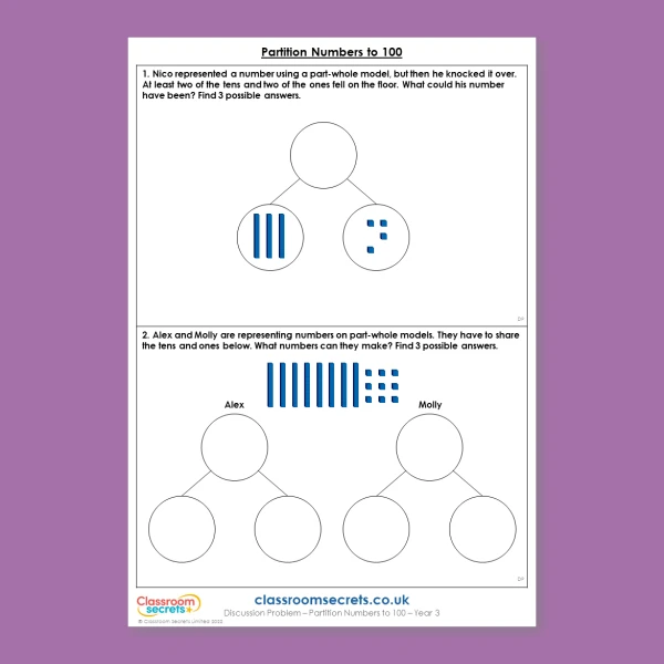 Year 3 Partition Numbers to 100 Place Value Deeper Reasoning Discussion Problem