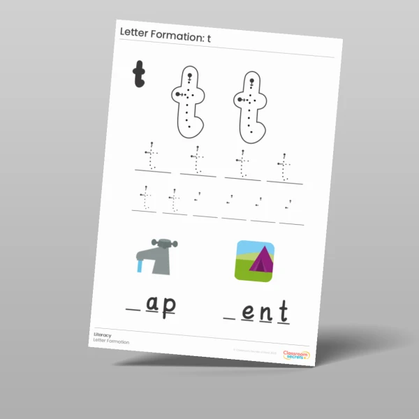 An image of the Letter Formation Worksheet: t Resource