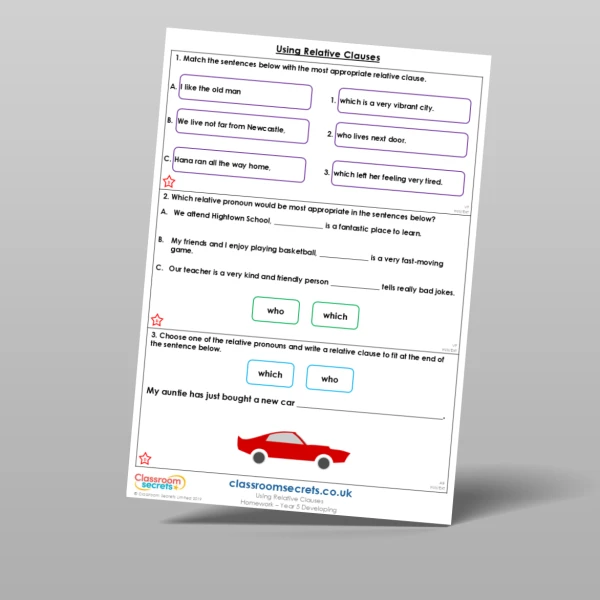 An image of the Using Relative Clauses Homework Resource