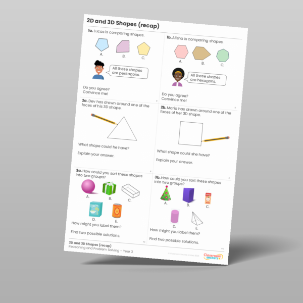 Year 3 2d And 3d Shapes Recap Reasoning And Problem Solving Resource ...