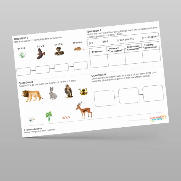 An image of the Living Things and their Habitats 5-Minute Science Resource