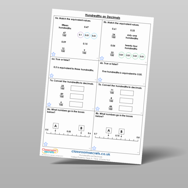 Year 4 Hundredths As Decimals Varied Fluency Resource | Classroom Secrets