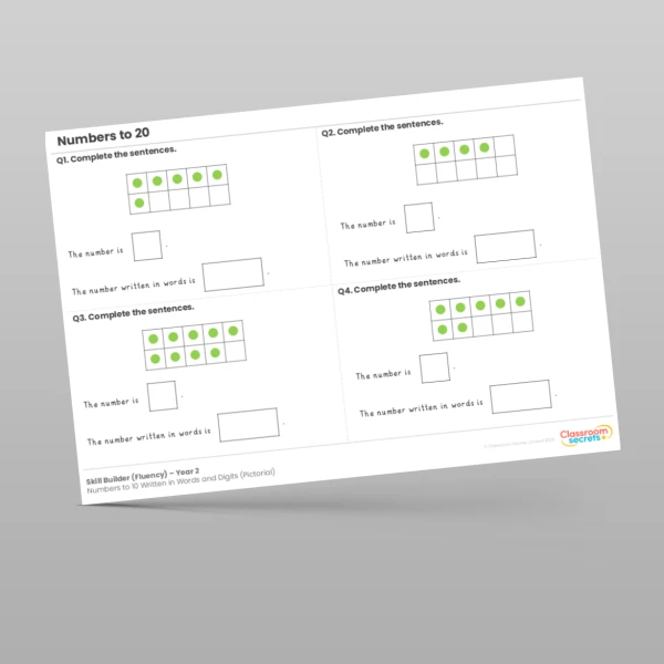 An image of the Numbers to 10 Written in Words and Digits (Pictorial) Skill Builder Resource