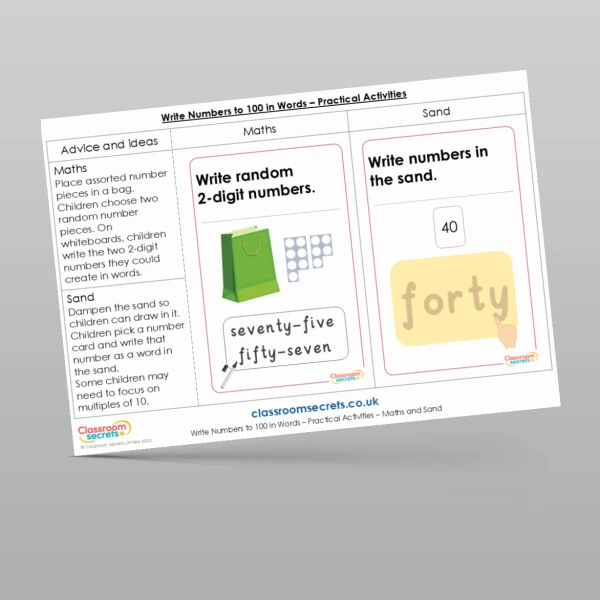 An image of the Write Numbers to 100 in Words Practical Activities Resource