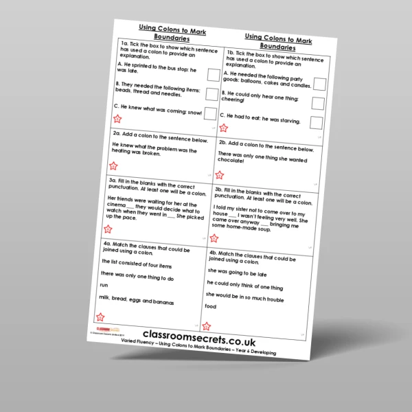 An image of the Using Colons to Mark Boundaries Varied Fluency Resource