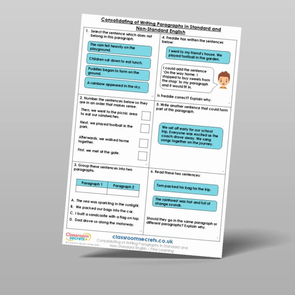 An image of the Consolidating of Writing Paragraphs in Standard and Non-Standard English Prior Learning Resource