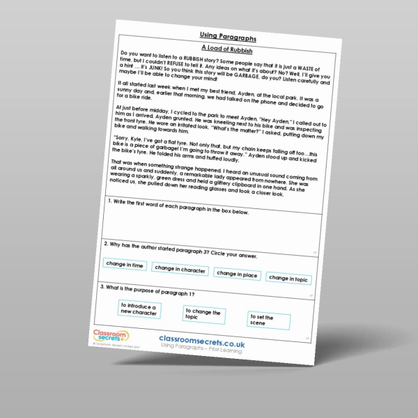 An image of the Using Paragraphs Prior Learning Resource