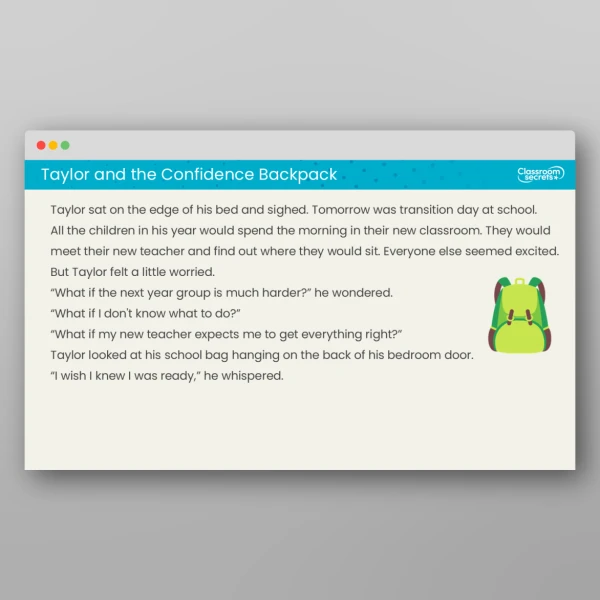 An image of the Taylor and the Confidence Backpack Transition Story Resource