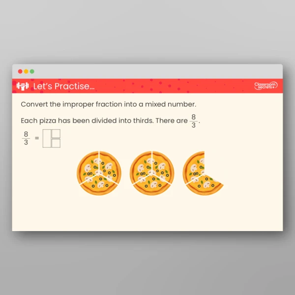An image of the Convert Improper Fractions to Mixed Numbers Teaching PPT Resource