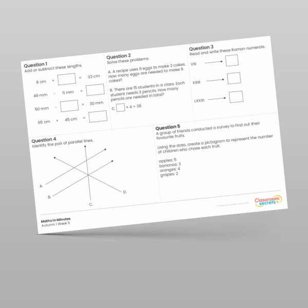 An image of the Autumn 1 Week 6 Maths in Minutes Resource