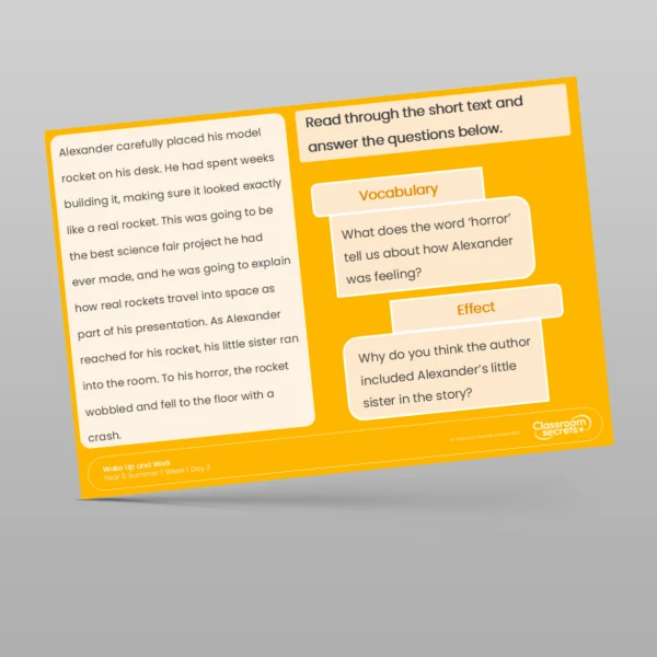 An image of the Summer 1 Week 1 Wake Up and Work Resource