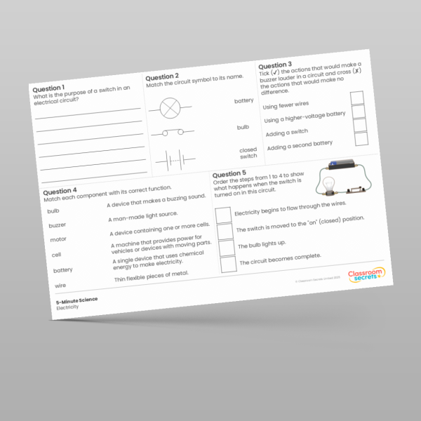 Year 6 Electricity 5 Minute Science Resource | Classroom Secrets