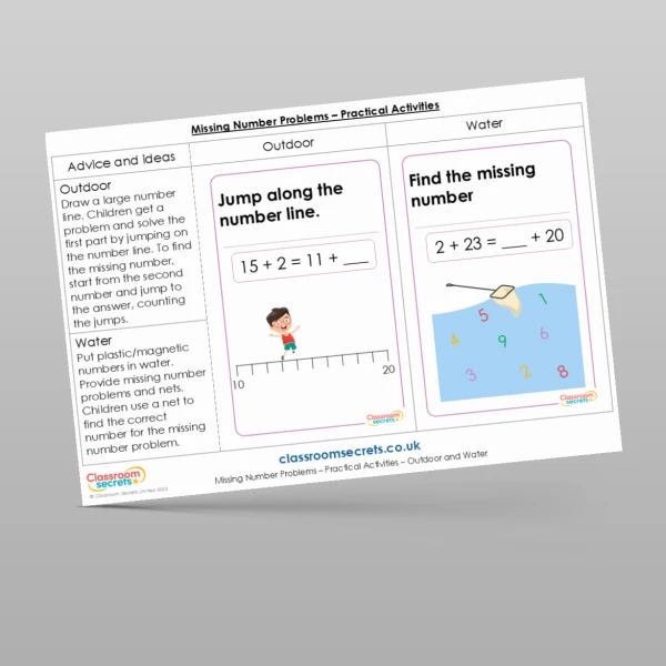 An image of the Missing Number Problems Practical Activities Resource
