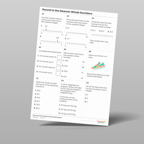 Year 4 Round To The Nearest Whole Numbers Fluency Matrix Resource ...