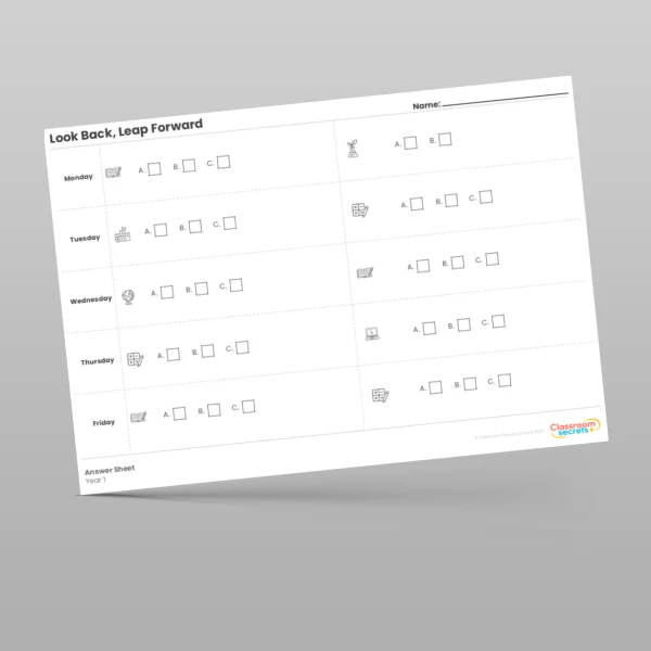 An image of the Look Back, Leap Forward Answer Sheet Resource