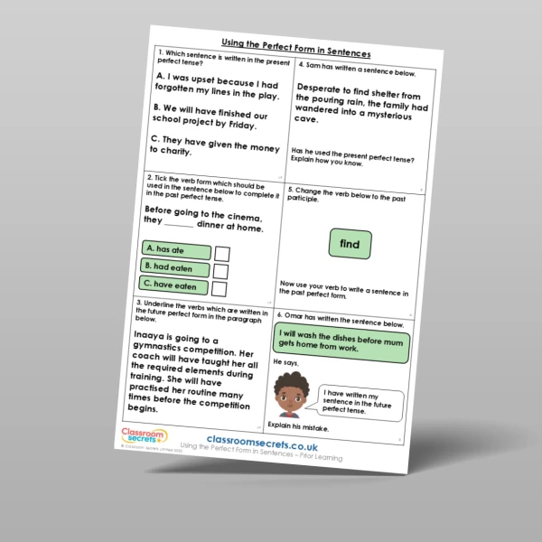 An image of the Using the Perfect Form in Sentences Prior Learning Resource