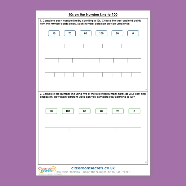 Year 2 10s on the Number Line to 100 Place Value Deeper Reasoning Discussion Problem