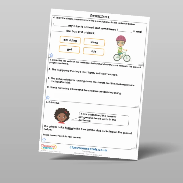 An image of the Present Tense Homework Resource
