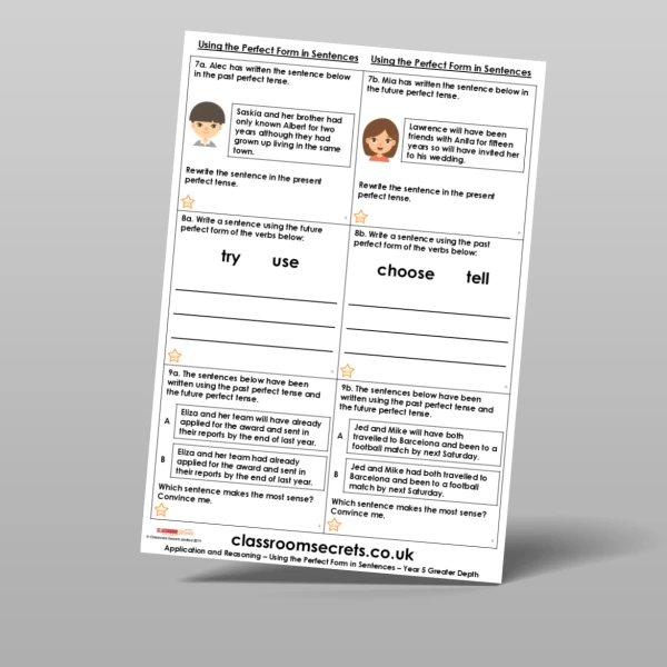 An image of the Using the Perfect Form in Sentences Application and Reasoning Resource