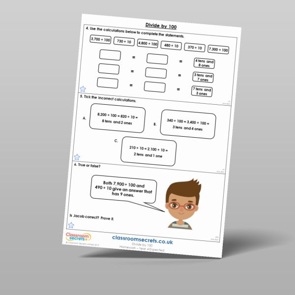 Year 4 Divide By 100 Homework Resource | Classroom Secrets