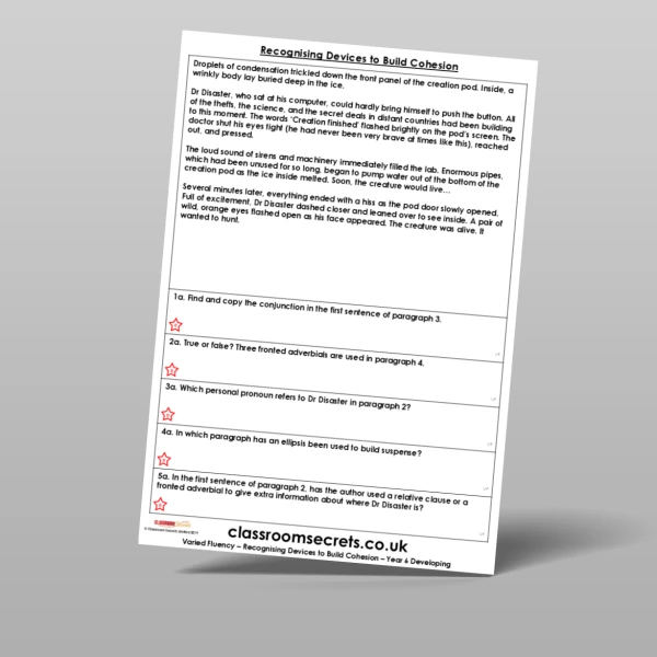 An image of the Free Recognising Devices to Build Cohesion Varied Fluency Resource