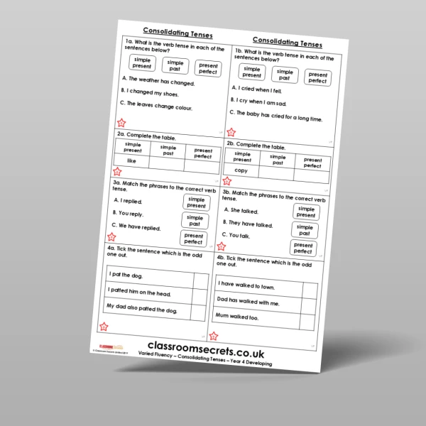 An image of the Consolidating Tenses Varied Fluency Resource