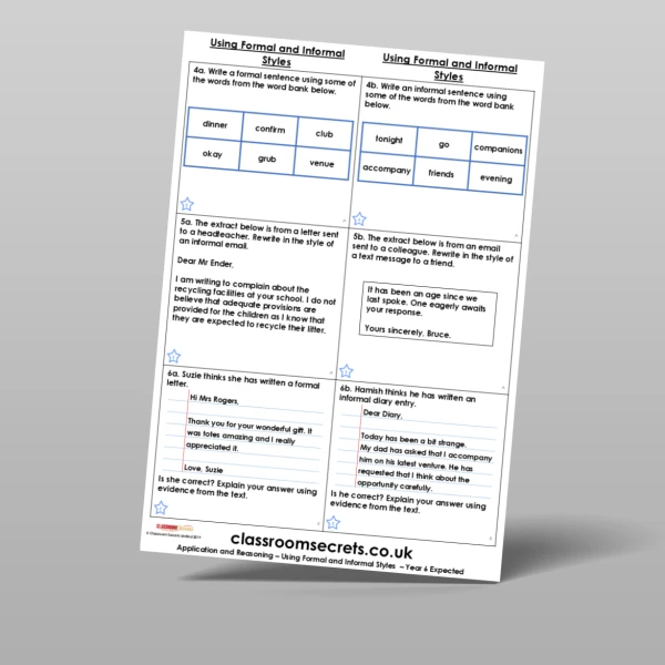 An image of the Using Formal and Informal Styles Application and Reasoning Resource