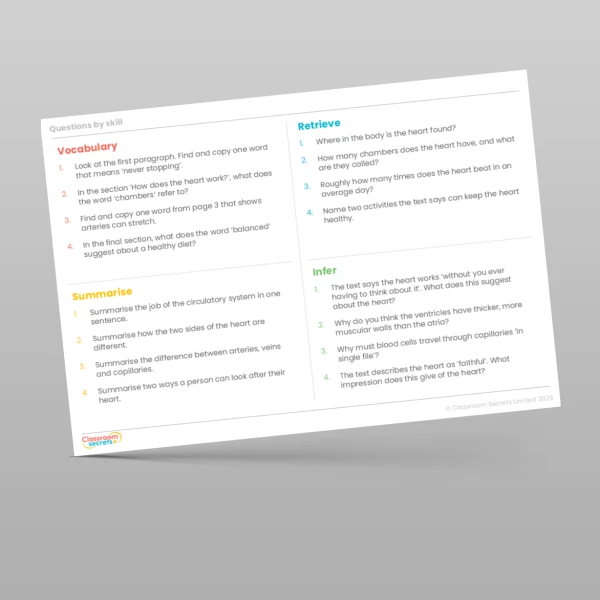 An image of the Reading Skills - The Human Heart Resource