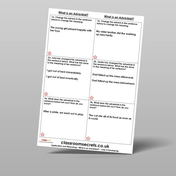 An image of the Free What is an Adverbial? Application and Reasoning Resource