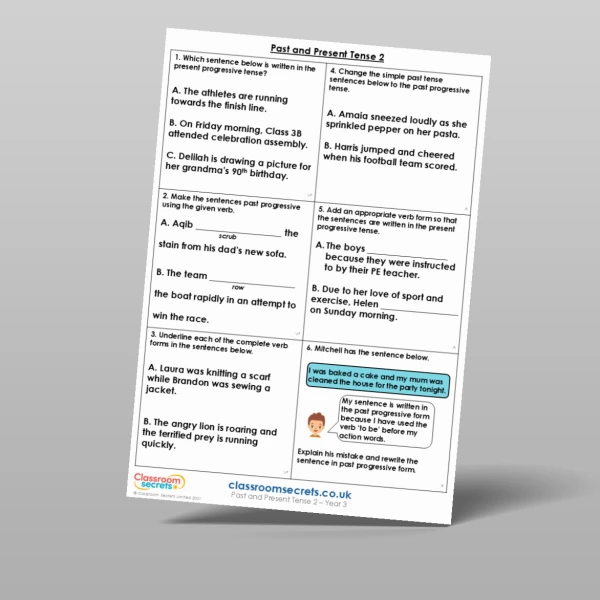 An image of the Past and Present Tense 2 Mixed Activity Resource