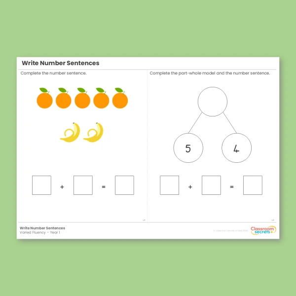Year 1 Write Number Sentences Addition And Subtraction Within 10 ...