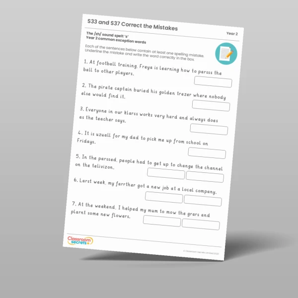 An image of the Summer 1 Week 4 Spelling - S33 and S37 - The /zh/ sound spelt ‘s’, Year 2 common exception words Resource