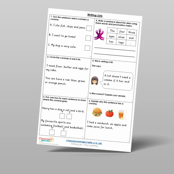 An image of the Writing Lists Prior Learning Resource
