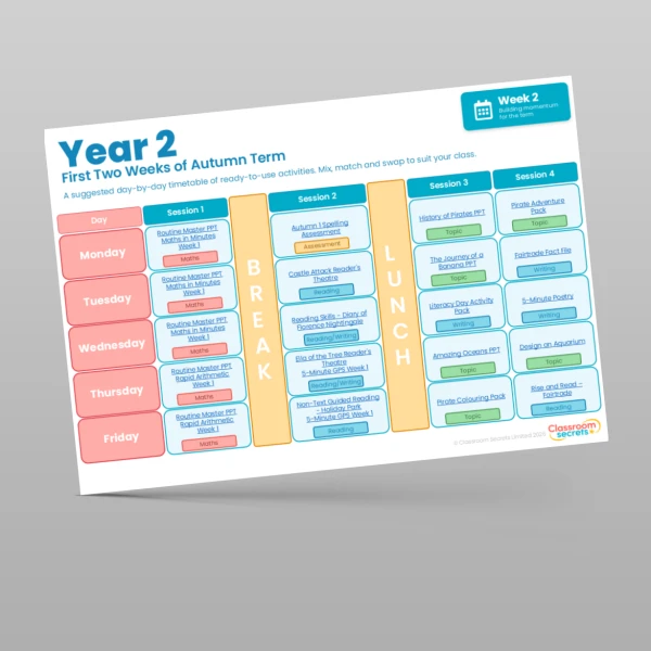 An image of the Free First Two Weeks of Autumn Term Timetable Resource