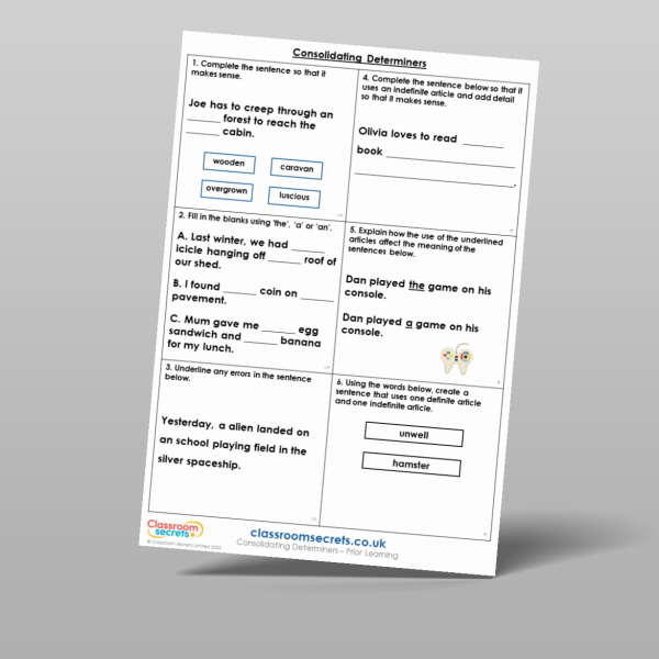 Year 4 Consolidating Determiners Prior Learning Resource | Classroom ...
