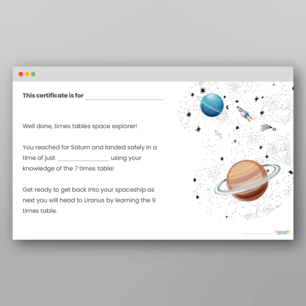An image of the Challenge 8 Saturn 7 Times Table Resource
