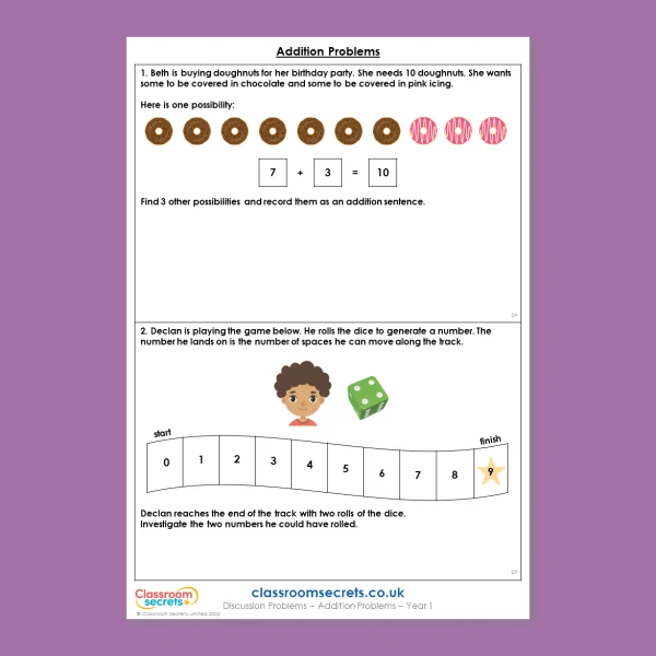 Year 1 Addition Problems Addition and Subtraction within 10 Deeper Reasoning Discussion Problem