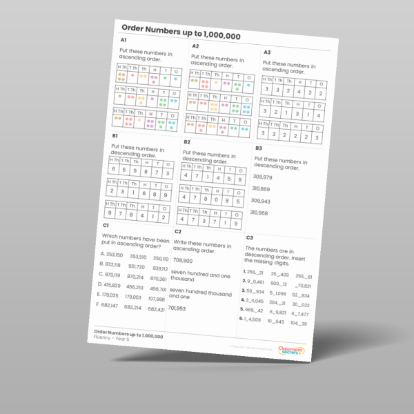 Year 5 Order Numbers Up To 1 000 000 Fluency Matrix Resource ...