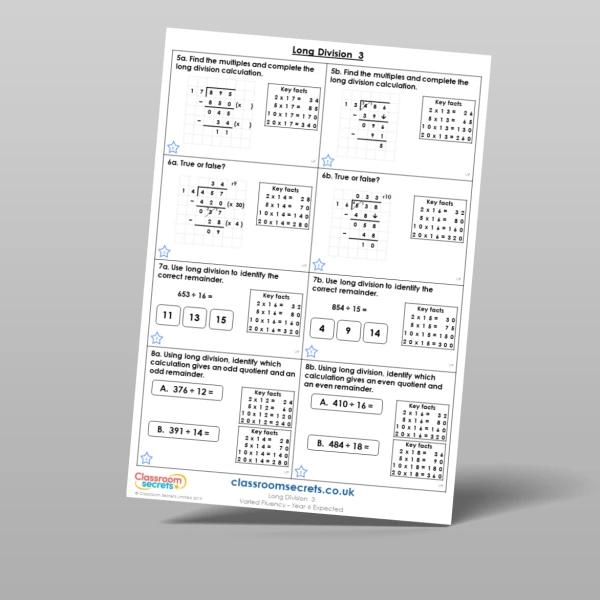 An image of the Long Division 3 Varied Fluency Resource