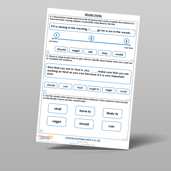 Year 6 Modal Verbs Homework Resource | Classroom Secrets