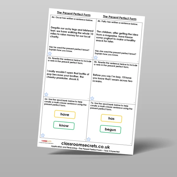 An image of the The Present Perfect Form Application and Reasoning Resource