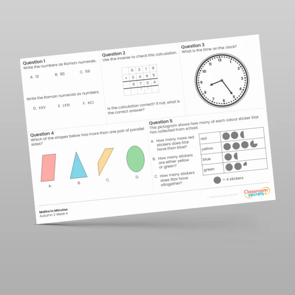 An image of the Autumn 2 Week 4 Maths in Minutes Resource