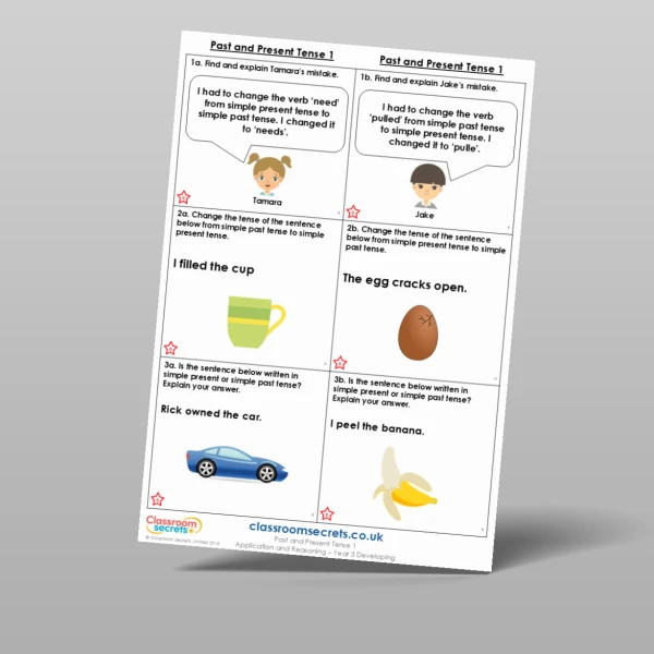 An image of the Past and Present Tense 1 Application and Reasoning Resource