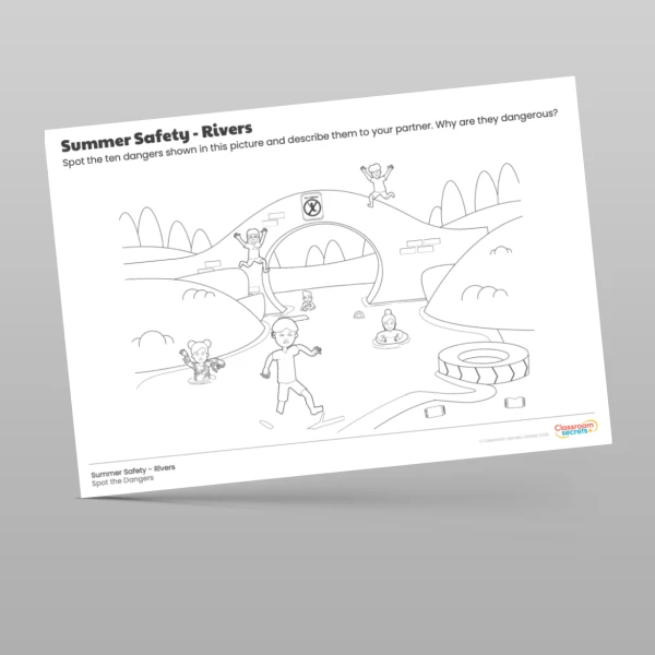 An image of the Summer Safety Rivers Spot the Dangers Worksheet Resource