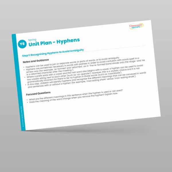 An image of the Hyphens Unit Plan Resource