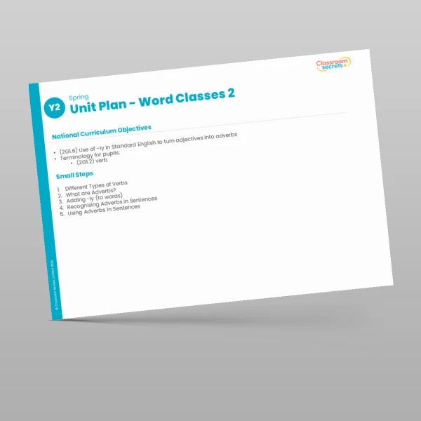 An image of the Word Classes 2 Unit Plan Resource
