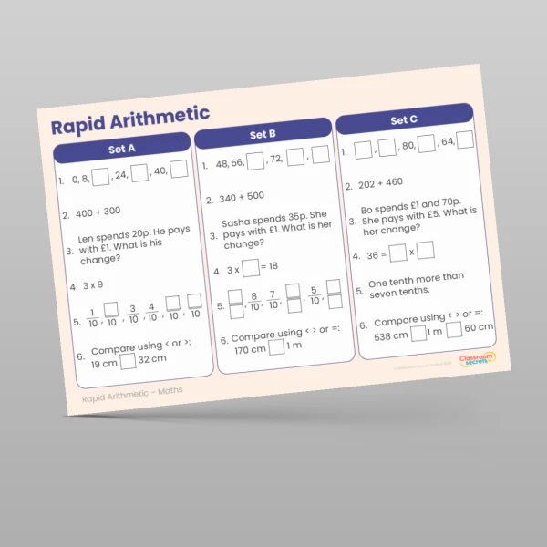 An image of the Summer 1 Week 4 Rapid Arithmetic Resource